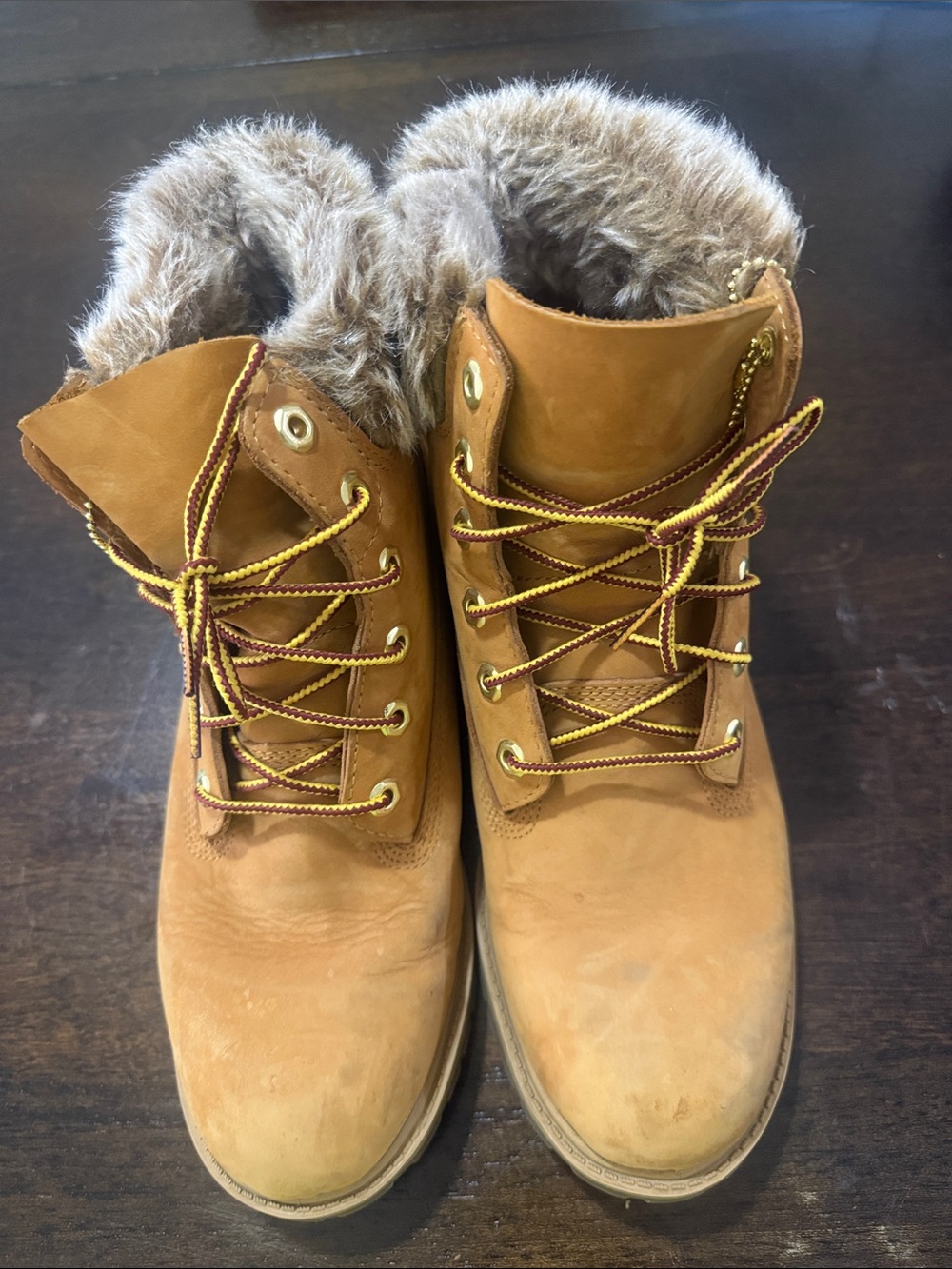 Timberland Wheat Brown Lace-Up Fur Collar Boots